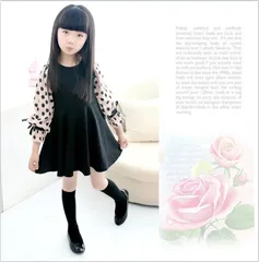 キッズ女の子ワンピース フォーマルワンピース　長袖ワンピース　水玉柄 　ブラック　100-150サイズ