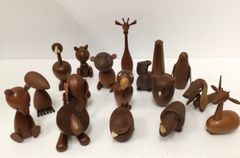 千趣会 木製動物 17体セット ライオン キリン サイ ゾウ 他