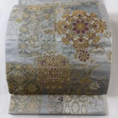 専用帯575 ●やまと誂製 高級 正絹 六通 袋帯 華文 花文 袋帯 秀品 華文 七宝 金銀糸 刺繍 金色 六通 正絹 中古