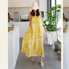 ワンピース ノースリーブ 花柄ワンピース キレイめ マキシ丈ワンピース 夏 ロング丈 リゾートワンピース 前後2WAY 大きいサイズ ゆったり ロングワンピースchaoliux15