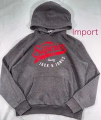 《Men》JACK & JONES グレーフード付きパーカー S-8