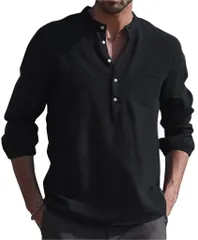 [aspersio] [アスペルシオ] バンドカラー 爽やか シャツ スタンドカラー お洒落 デザイン v系 オーバーサイズ トップス メンズ 開襟 長袖ボタンダウン ファッション アメカジ 涼感 ストリート 襟付き 立襟 洋服 個 [ペールブラック] [L]