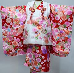七五三 三歳 女児 正絹 被布着物フルセット 半衿伊達襟付き NO38637 七五三 三歳 女児 正絹 被布着物フルセット 半衿伊達襟付き 祝着 お