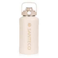 【新着商品】ストロー付き 直飲み 1900ML 水筒 水筒 ステンレス 魔法瓶 大容量 真空断熱 保温保冷 ベージュ SANTECO