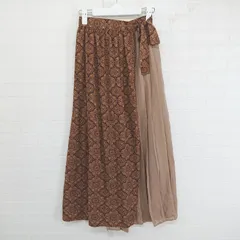 ◇ RETROGIRL レトロガール 総柄 切替プリーツ ウエストゴム ロング フレア スカート サイズ M ブラウン レディース E  【1303240010266】
