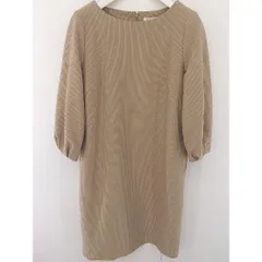 ◇ NATURAL BEAUTY BASIC ストライプ 長袖 ミニ ワンピース サイズS ベージュ レディース  【中古】 【1203210000726】