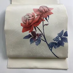 未使用品 名古屋帯 薔薇 バラ 縦縞 グレーがかったこげ茶 長さ3m52cm 未使用品 名古屋帯 薔薇 バラ 縦縞 グレーがかったこげ茶 長さ3m52cm
