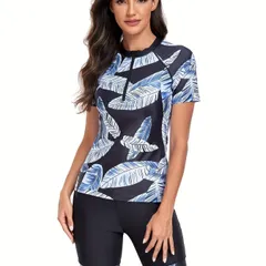 水着 レディース ラッシュガード 上下セット スポーツ水着 半袖スポーツ水着 女性用サーフスーツ ビーチウェア ママ水着 夏 海水浴 プール ビーチ 海 アウトドア ウェットスーツ ショート丈 半袖 フィットネス ジム オシャレ 体型カバー