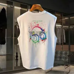 種類29：3XL/D：ホワイト g 春 コーデ メンズ 用 服 シンプル ファッション オシャレ 大人 かっこいい 大きいサイズ ストリート 紳士服 アメリカン 綿 ノースリーブ T シャツ ベスト サマー プリント ヘッドフォン 通気性 快適 スポーツ アン