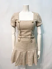 1609 an アン Andy アンディ キャバクラ ドレス ツイード セットアップ プリーツ ラメ ゴールドボタン ミニ タイト キャバドレス S