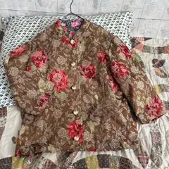 エキゾチック柄 ブラウス スタンド襟 7部丈袖 昭和レトロヴィンテージ古着