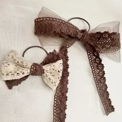 コットンレースのリボン　ヘアゴムセット