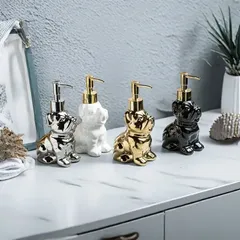 エレガントなセラミック製犬型ソープディスペンサー 280ml 4カラー 電気不要 漏れ防止 シャワー シャンプー ローション用詰め替え可能