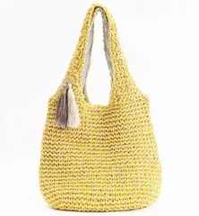 2023新作 春夏【COOCO/クーコ】タッセル付MIX編みクリテハンドル トートバッグ かごバッグ