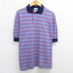 XL/古着 ラコステ LACOSTE 半袖 ブランド ポロ シャツ メンズ 90s ワンポイントロゴ 大きいサイズ コットン 薄紺他 ネイビー ボーダー 25ju