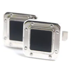 良品▼Cartier カルティエ サントス SV925×オニキス スクエア カフリンクス/カフスボタン シルバー×黒 メンズ 総重量23.8g ケース付きのサムネイル