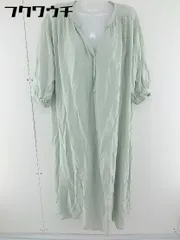 ◇ ◎ natural couture Vネック スタンドカラー 七分袖 膝下丈 シャツ ワンピース グリーン レディース  【中古】 【1108050000175】
