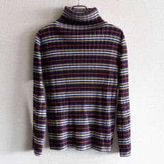 【美品】PLEATS PLEASE【柄 ハイネック プリーツ カットソー】 プリーツプリーズ ISSEY MIYAKE イッセイミヤケ 25050383