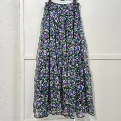 美品✨ローレンラルフローレン　ロングスカート　刺繍　ブルーフラワー　6 美品✨ローレンラルフローレン ロングスカート 刺繍 ブルー