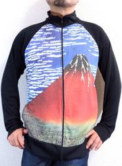 葛飾北斎　赤富士　長袖ジップアップジャケット　浮世絵のジャケット　浮世絵パーカー
