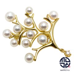 MIKIMOTO ミキモト K18YG 18金イエローゴールド アコヤパール 真珠 ダイヤ入り 幸福の木 ブローチ ジュエリー アクセサリー ブランド
