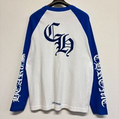 CHROME HEARTS CH Logo BaseBall Shirt クロムハーツ CH ロゴ ベースボール シャツ 長袖 Tシャツ トップス カットソー 白 ホワイト 青 ブルー メンズ レディース XLサイズ 極美品
