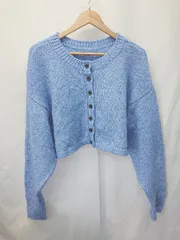 ◇ ⊇ w closet ダブルクローゼット ショート丈 長袖 ニット カーディガン サイズF ブルー レディース E  【1409250035999】
