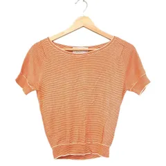 JOHN SMEDLEY(ジョンスメドレー) 半袖カットソー サイズSML レディース美品  - オレンジ×アイボリー ボーダーのサムネイル