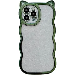 Kunyehdo スマホケース iPhone 16 Pro ケース カバー 対応 かわいい メッキ 光沢 ピンク 青 紫 緑 閃粉 猫耳 猫柄 キラキラ おもしろ iPhoneケース 女 軽贅沢 薄型 スリム 人気 おしゃれ 韓国 お洒落 立体 波形 全面 1