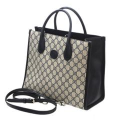 GUCCI / グッチ 2WAY ショルダーバッグ トートバッグ GG グレー、ネイビー 659983 PVC、レザー NO Bランク