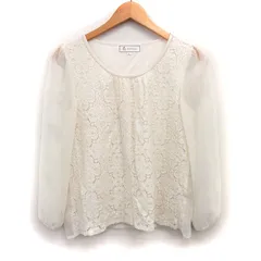 ロペピクニック ROPE Picnic レース カットソー ブラウス 切替シフォン 花柄 フリル ラメ混 長袖 丸首 綿混 38 ライトベージュ /HT11