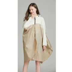 ☆ ツートンベージュ ☆ レインコート レインコート 自転車 レディース レインポンチョ レインウェア ポンチョ レインウエア ママ カッパ 合羽 雨衣 雨具 フード付き おしゃれ フード口調整可能 シンプル 収納袋付き 雨の日 雨 かわいい オシャレ