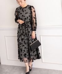 匿名配送【新品・未使用】L グリーンフロッキー チュールレース 結婚式 オケージョン パーティードレス