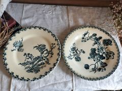 フランス アンティーク　ジアン　GIEN　模様付き　　陶器　　1900年　皿　　2枚セット