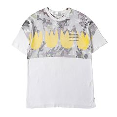 COMME des GARCONS SHIRT コムデギャルソン シャツ Tシャツ サイズ:S / 90s ワンポイント 5段 ロゴ 裏刷り フラワー カモフラージュ バインダーネック Tシャツ / ホワイト / 90年代 アーカイブ【中古】