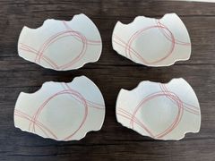 赤一珍ﾗｽﾀｰ渕割変型小焼皿4枚セット