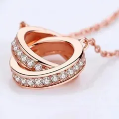 ダブルリングネックレス ローズゴールド ダイヤモンド ジルコニア ダブルバックル シンプル 大人 女性 上品