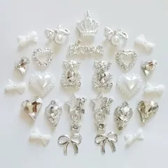No.238　量産型　シルバー　白　パール　リボン　ハート　ネイルパーツ　まとめ売り