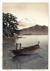 奥山儀八郎「富士連作の一 暁の河口湖」1948年作 26.5×41㎝ 浮世絵