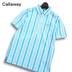 Callaway キャロウェイ ゴルフ 春夏 ストレッチ★ ロゴ刺繍 半袖 ボタンダウン ストライプ ポロシャツ Sz.M メンズ 水色