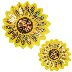 WATASHINO ワッペン ひまわり アップリケ アイロン接着 女の子 スパンコール 花 2枚セット 向日葵 ヒマワリ [ひまわり2枚]