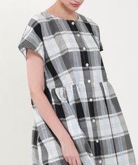 az1367　narue[ナルエー] 　変わり織サッカーチェックワンピース　レディース　M～L　ネイビー