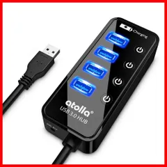 増設 の + 3.0 HUB 1充電ポート、独立スイッチ付 USB 4ポート5Gbps高速データ転送 バスパワー USB3.0ハブ atolla