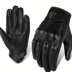 グローブ オートバイ用 真皮製 サマー フルフィンガー タッチスクリーン操作対応 通気性確保 パーフォレーションデザイン 快適装着性 高耐久性 レーシング ライディング バイク走行 サイクリング用途 汎用保護ギア アウトドアスポーツ適合 ブラック