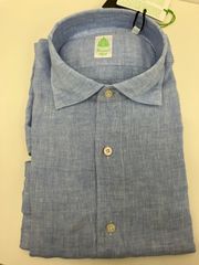 FINAMORE 1925 Tokyo Slim Fit Linen Shirt in Light Blue H1214　メンズ　シャツ　青　ブルー