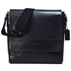 コーチ メンズ バッグ COACH スムースカーフレザー シグネチャー 型押し フラップ ヒューストン マップ クロスボディ 斜め掛け ショルダー バッグ ブラック coach4006