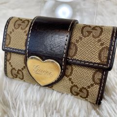 GUCCI グッチ キーケース 6連  ラブリーハート キャンバス ブラウン　レザー