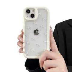 ZTOFERA iPhone 13ケース、iPhone 14ケース用、可愛いクリア透明リボンボウノット、韓国おしゃれシンプルカバー、ソフトTPU超スリム耐衝撃保護カバー iPhone 13、iPhone 14用、ベージュ 1