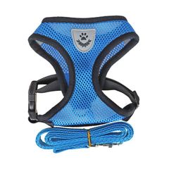 RIOSTUDIO 通気性メッシュハーネスリードセット 犬用 猫用 脱げない 簡単装着 ワンタッチ サイズ調整可能 光反射機能 お揃いのリード付 犬お散歩 わんことお出掛け[⑦ブルー]