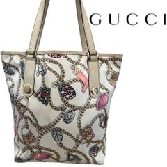 GUCCI【鑑定済】グッチ チェーン柄 プリントトートバッグ ホワイト